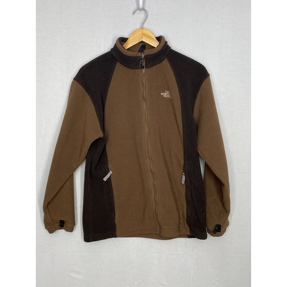 The North‎ Face Full Zip Fleece Jacket Boys Brown Black Logo Zipper Pockets XL
